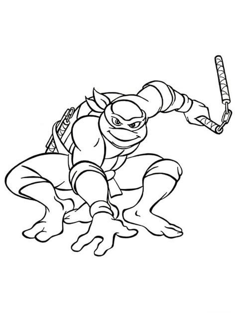 Tortuga Ninja Y Nunchaku Para Colorear Imprimir E Dibujar