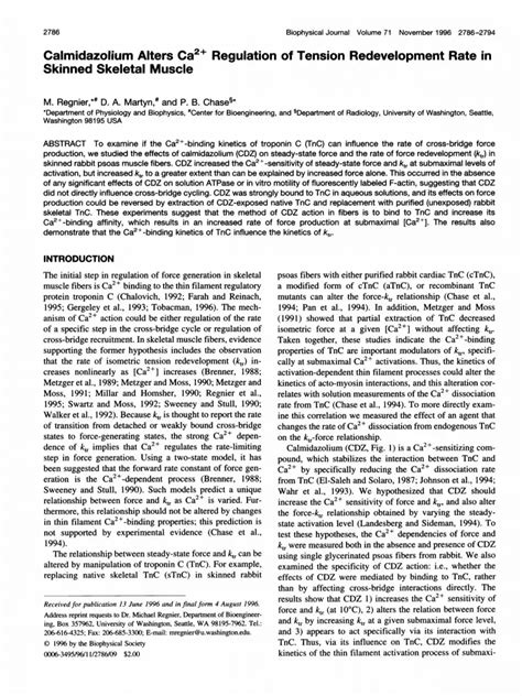 Calmidazolium Alters Ca2 Regulation Of Tension Redevelopment Rate In