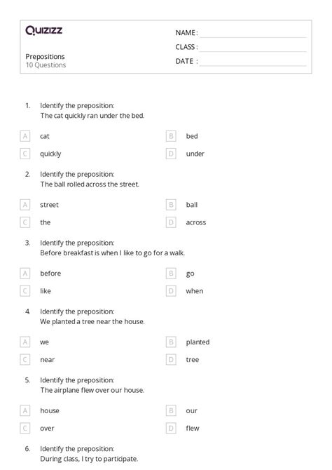 50 Prepositions Worksheets For 5th Grade On Quizizz Free And Printable