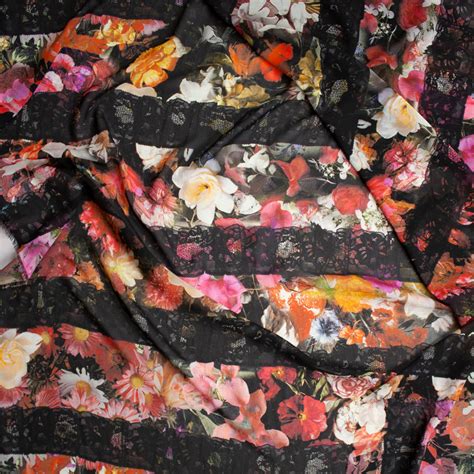 Cali Fabrics Black Lace On Spring Garden Floral Chiffon Fabric By The Yard