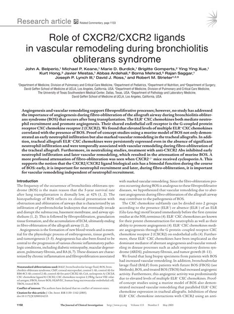 Pdf Role Of Cxcr Cxcr Ligands In Vascular Remodeling During