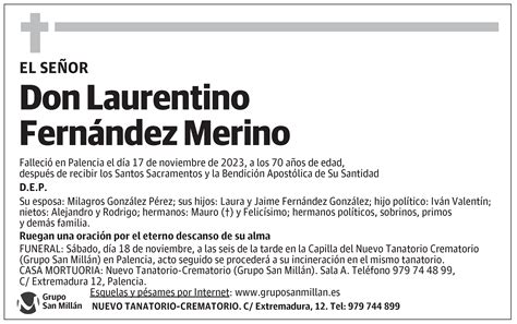 Laurentino Fern Ndez Merino Esquela El Norte De Castilla