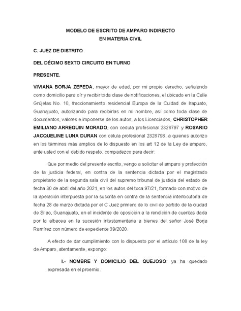 Demanda De Amparo Indirecto En Materia Civil Word 9
