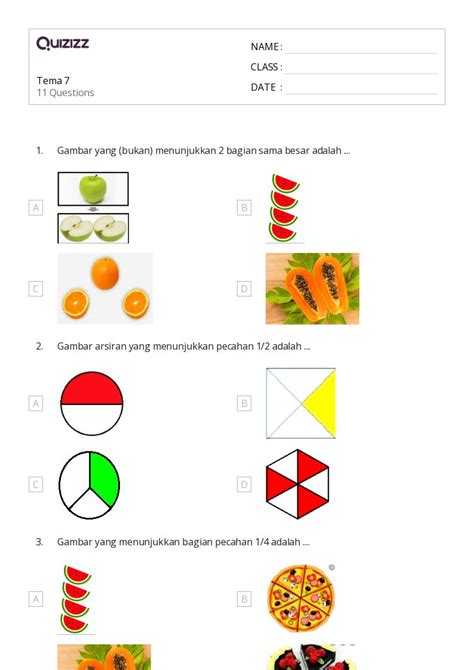 50 Lembar Kerja Membagi Pecahan Untuk Kelas 6 Di Quizizz Gratis