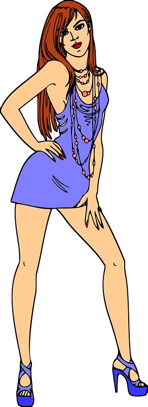 Light Skin Red Haired Woman In Short Blue Dress Free Vector Clipart