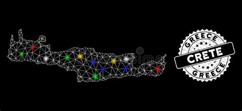 Malha Brilhante Mapa Da Ilha De Creta Com Luzes E Borracha Ilustração