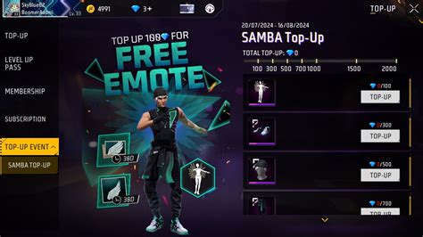 Free Fire Top Up Event Samba Emote Urban Contrast Bundle And More