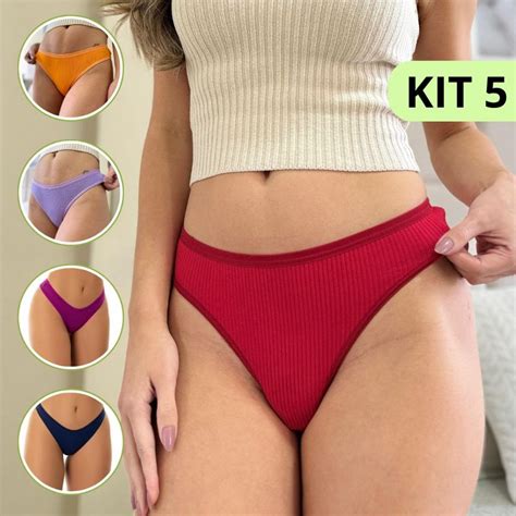 Kit 5 Calcinhas Fio Dental Canelada Lingerie Feminina Conforto Tanga