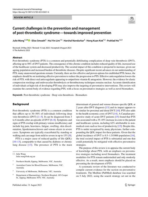 Pdf Current Challenges In The Prevention And Management Of Post Thrombotic Syndrome Towards