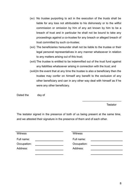 Testamentary Trust Sample Template