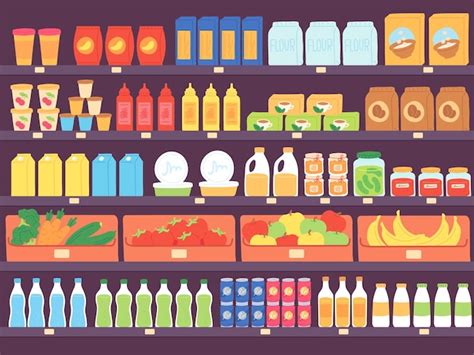 Premium Vector Supermarket Shelves With Food Products Grocery Store