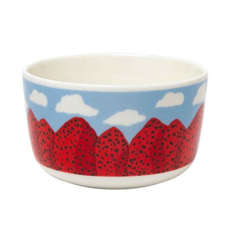 Marimekko Oiva Mansikkavuoret Bowl Dl White Red Blue Pre