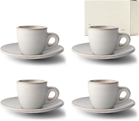 Kivy Espressotassen Steingut Set [4 X 75ml] Handgefertigt Aus Dickwandigem Steingut Espresso