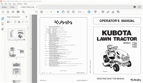 Kubota T1880 T2080 T2380 Lawn Tractor Operator S Manual Pdf Download Heydownloads Manual