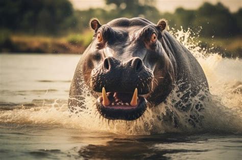 Premium AI Image | Aggressive male hippopotamus