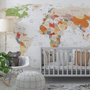 Colorful World Map Wallpaper Large World Map Wallpaper Wall Mural Self