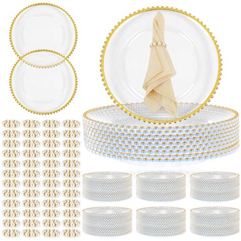 Tioncy 100 Pcs Clear Charger Plates Bulk Includes 50 Clear Beaded ...