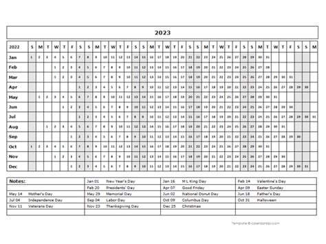 2023 Calendar Template Year At A Glance - Free Printable Templates