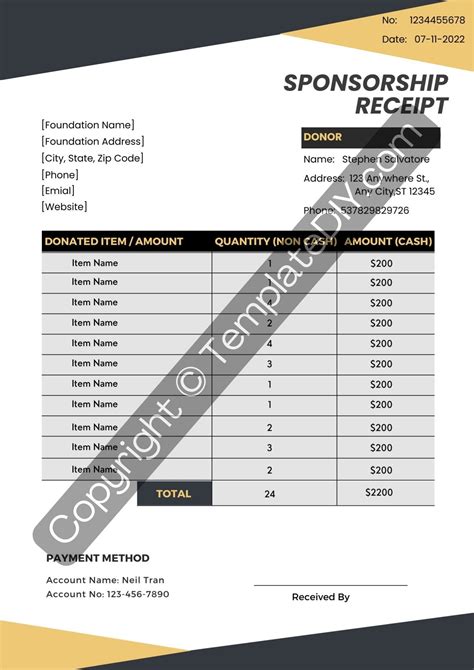 Sponsorship Receipt Template Printable Pdf Excel Word