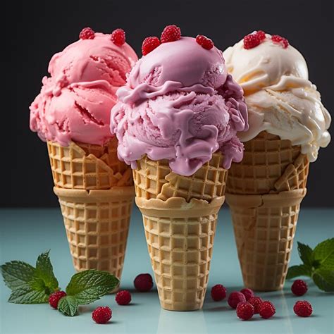 Tres Helados De Diferentes Sabores Aislados En El Fondo Oscuro Foto