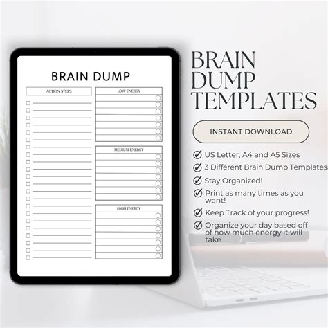 Brain Dump Planner Printable Adhd Planner Pages Productivity Planner