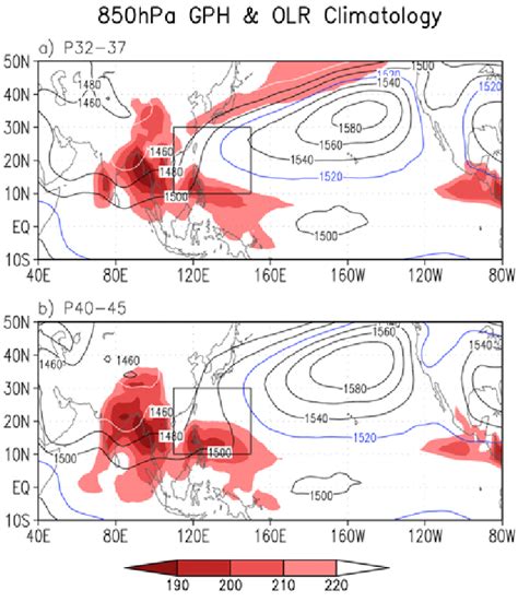 The Climatology Of Hpa Geopotential Height M Contours And Olr W