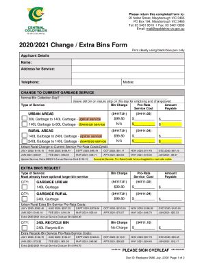 Fillable Online Missing Damaged Bin Form Centralgoldfields Vic Gov