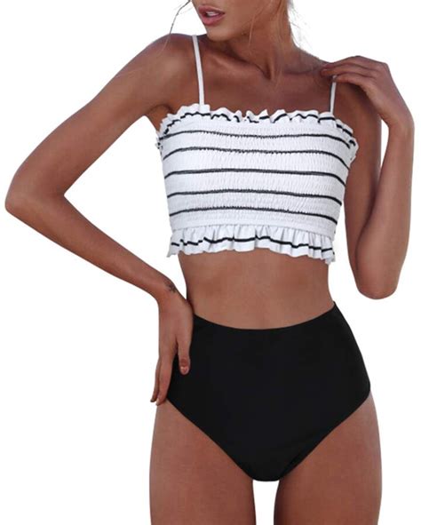 RXRXCOCO Womens Shirred Bandeau Bikini Cute Two Piece Swimsuit Off