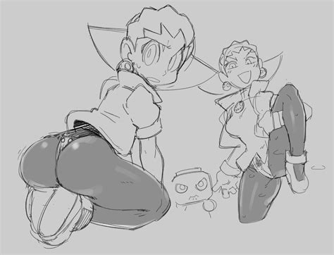 Rule 34 2021 Ass Blush Caliginous Kneeling Leg Lift Mega Man Mega Man Legends Monochrome