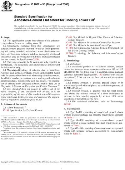 Astm C E Standard Specification For Asbestos Cement Flat Hot