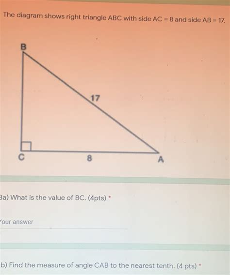 Solved The Diagram Shows Right Triangle Abc With Side Ac8 And Side Ab