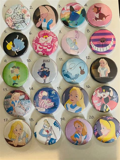 Alice In Wonderland Button Pins Pin Button Design Button Pins Alice