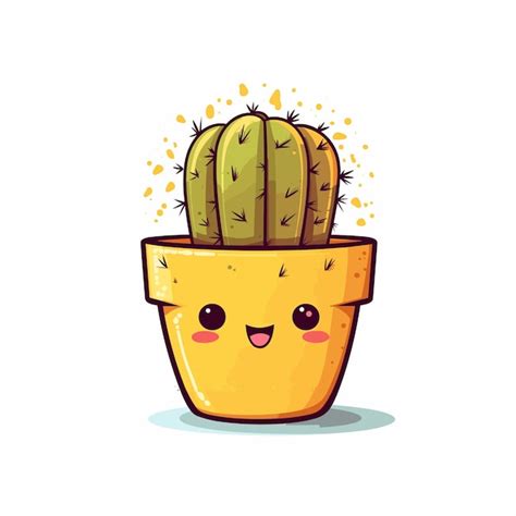 Premium Vector Cute Cactus In Pot Flat Cartoon Style