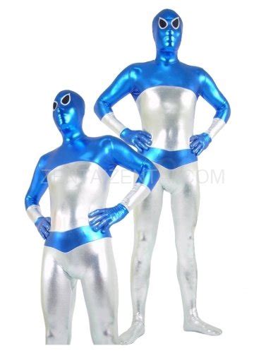 Blue And Silver Shiny Metallic Unisex Morph Zentai Suit