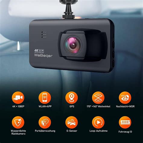 Webeqer App Dashcam Auto Dual Autokamera Mit Wifi Gps K Vorne P