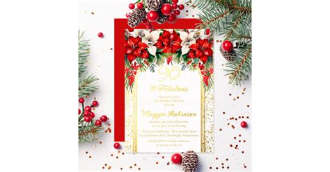 Elegant Poinsettias Floral 90th Birthday Party Foil Invitation | Zazzle