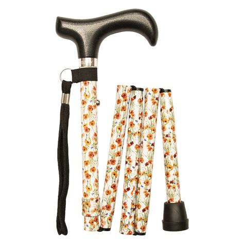 Poppies Adjustable Fold Walking Stick WalkingSticks Co Uk