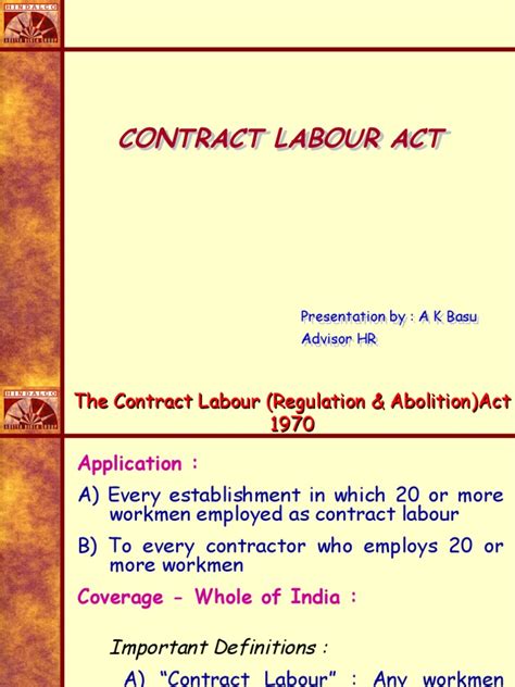 Contract Labour Regulationand Abolition Act Pdf Employment Wage