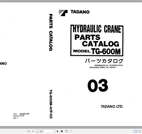 Tadano Truck Crane TG 600M 4 P 03 Parts Catalog EN JP