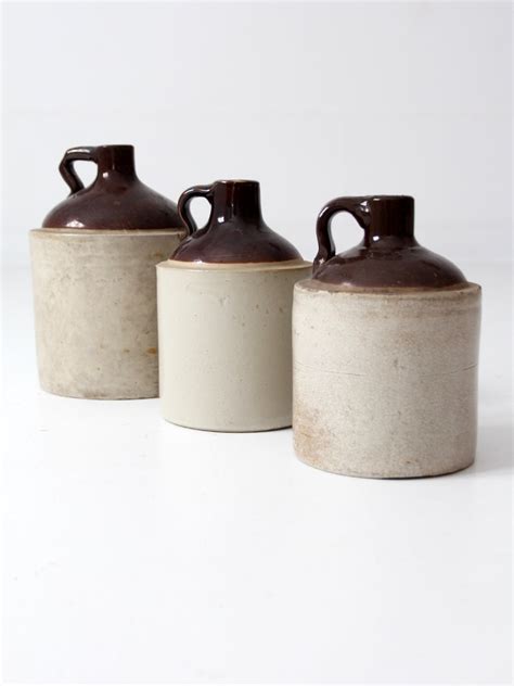 Antique Stoneware Crock Jug Collection Set3 86 Vintage