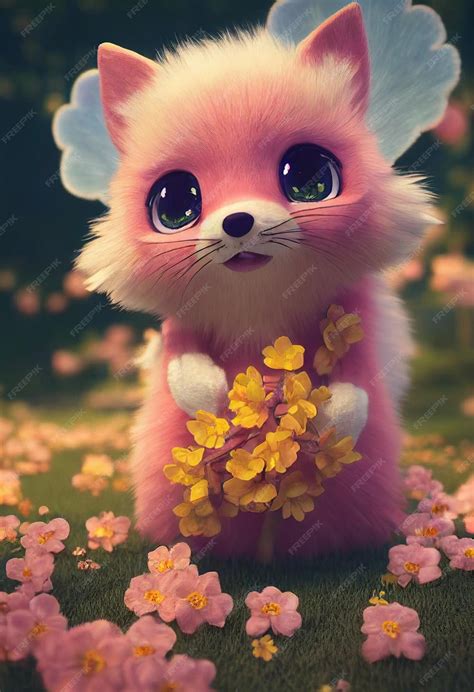 Premium Photo A Cute And Cute Little Pink Fox Generative Ai