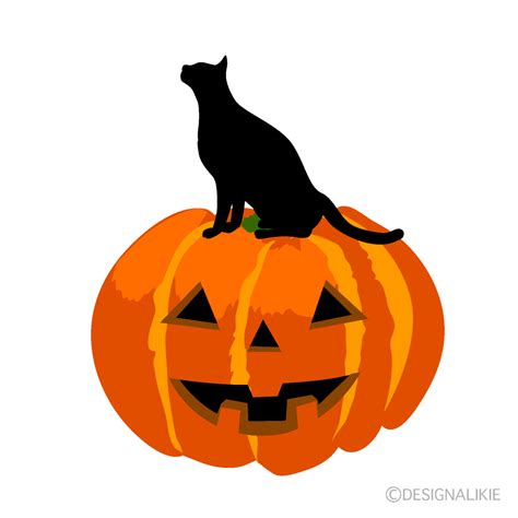 ハロウィンの見上げる黒猫イラストのフリー素材｜イラストイメージ