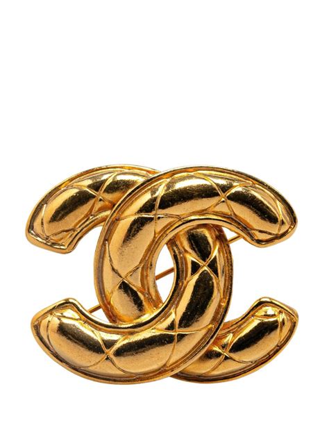 CHANEL Pre Owned 20th Century Gold Plated CC Quilted Costume Brooch