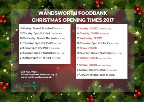 Christmas 2017 Opening Times Wandsworth Foodbank