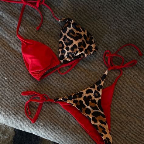 Shein Swim Red Cheetah Bikini Poshmark