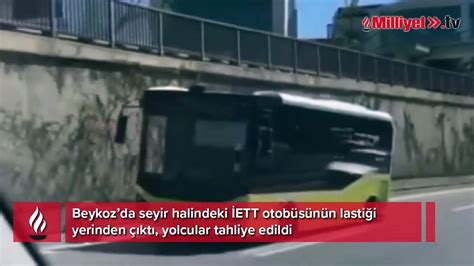 Beykozda seyir halindeki İETT otobüsünün lastiği yerinden çıktı