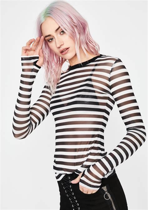 Current Mood Striped Mesh Top Black White Black Mesh Top Current