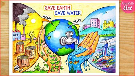 Save Water Save Earth Drawing Save Water Save Life Poster World