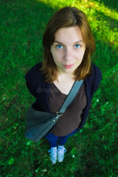 Girl With Big Blue Eyes Standing In The Park Stock Image Image Of