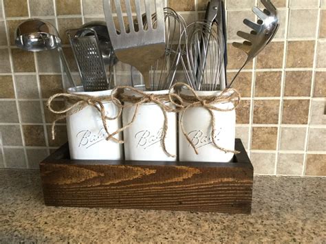 Rustic Kitchen Decor Utensils Holder Mason Jar Utensils Etsy